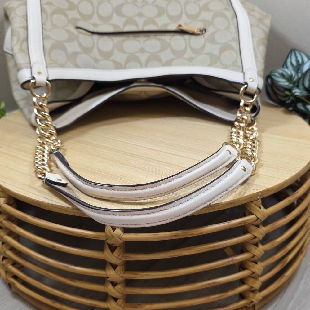 Coach Kristy Signature Hobo Shoulder Bag | Light Khaki Coated Canvas & Chalk Lea - Picture 9 of 14
